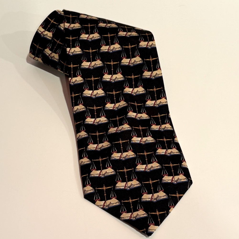 Bally "Scales of Justice" Navy and Cream Silk Tie